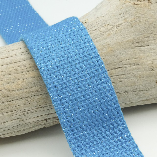 30mm Silver Lurex Cotton Ribbon in Blue - Maison Klem